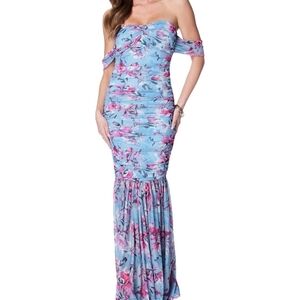 Bebe Strapless Floral Maxi Dress - Blue and Pink